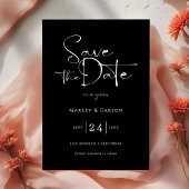 Black and White Script Save The Date Wedding 招待状