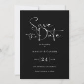 Black and White Script Save The Date Wedding 招待状 (正面)