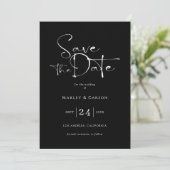 Black and White Script Save The Date Wedding 招待状 (スタンド正面)