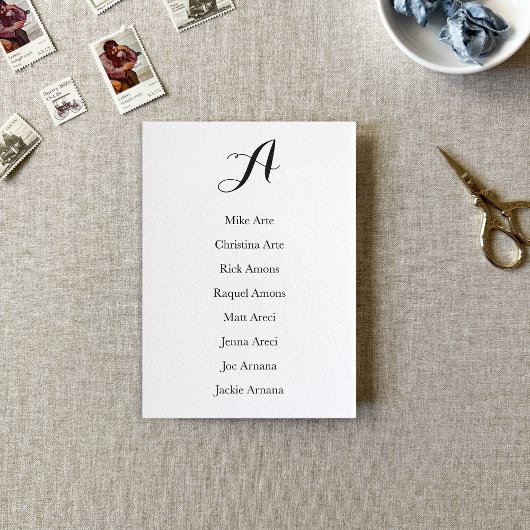 Black and White Script Table Seating Chart Card テーブルナンバー