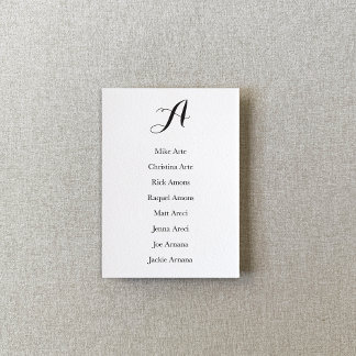 Black and White Script Table Seating Chart Card テーブルナンバー