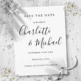 Black And White Script Wedding Save the Date Card ポストカード
