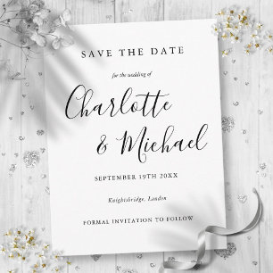 Black And White Script Wedding Save the Date Card ポストカード