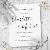 Black And White Script Wedding Save the Date Card ポストカード