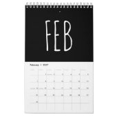 Black and White Script Writing 2026 カレンダー (2月 2027)