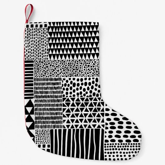 Black and white seamless doodle pattern. Hand-draw スモールクリスマスストッキング (正面)