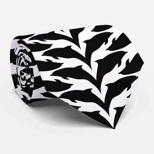 Black and White Seamless Pattern - Dolphin ネクタイ (ロール)