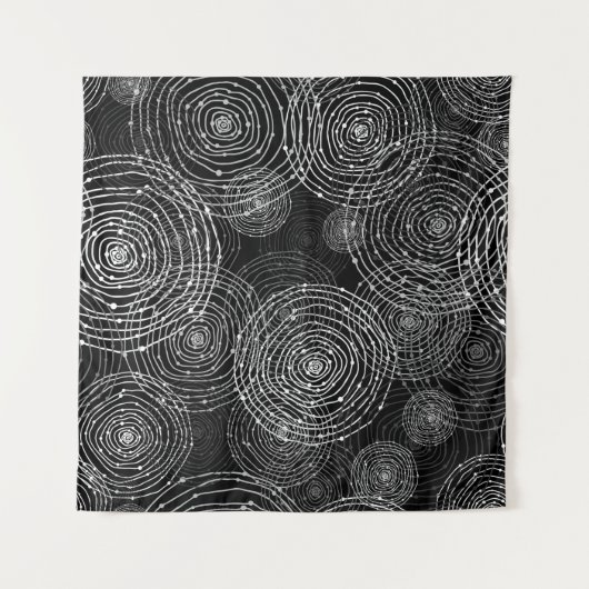 black and white seamless round shapes タペストリー (正面)