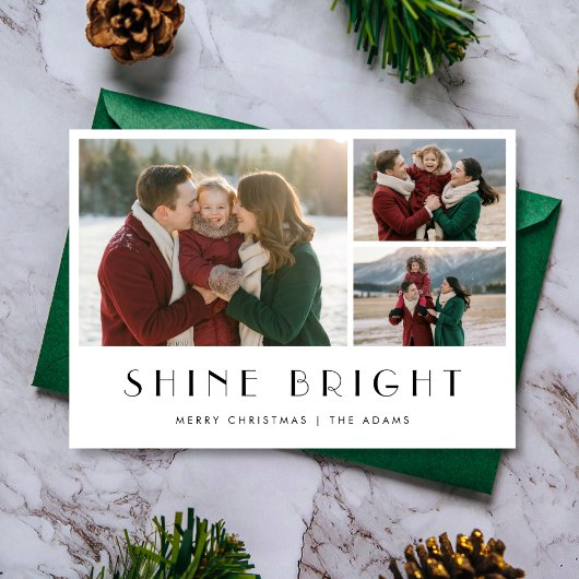 Black and White Shine Bright Christmas Photo Card シーズンカード