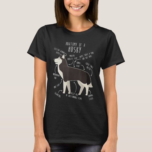 Black and White Siberian Husky Dog Anatomy Pet Mo Tシャツ (正面)