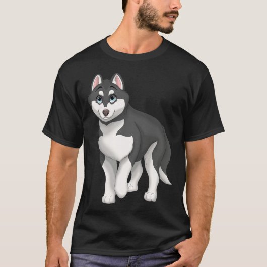 Black and White Siberian Husky Dog with Blue Eyes Tシャツ (正面)