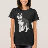 Black and White Siberian Husky Dog with Blue Eyes Tシャツ (正面)