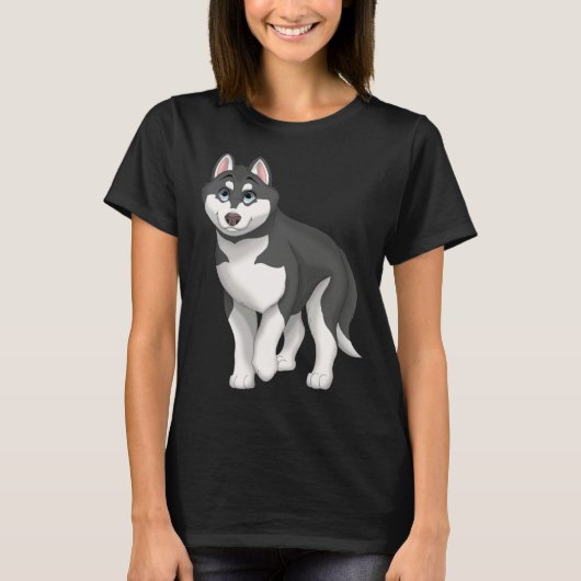 Black and White Siberian Husky Dog with Blue Eyes Tシャツ (正面)