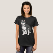 Black and White Siberian Husky Dog with Blue Eyes Tシャツ (正面フル)