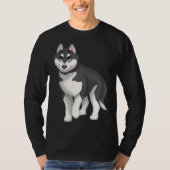 Black and White Siberian Husky Dog with Blue Eyes Tシャツ (正面)