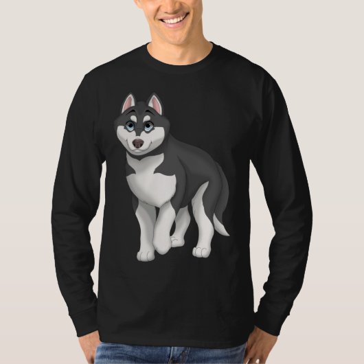 Black and White Siberian Husky Dog with Blue Eyes Tシャツ (正面)