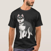 Black and White Siberian Husky Dog with Brown Eyes Tシャツ (正面)
