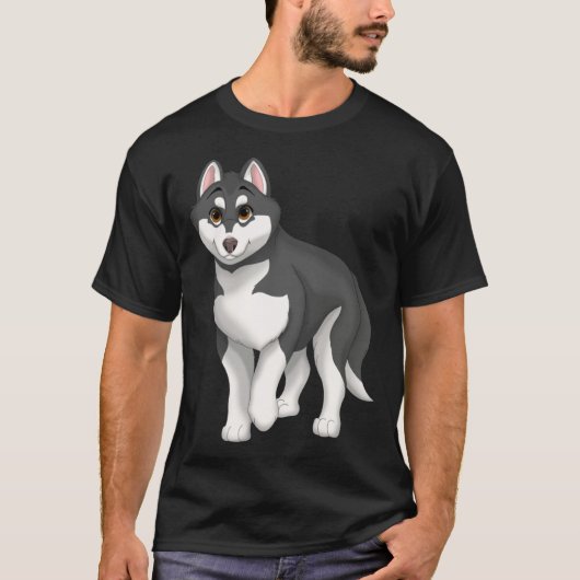 Black and White Siberian Husky Dog with Brown Eyes Tシャツ (正面)