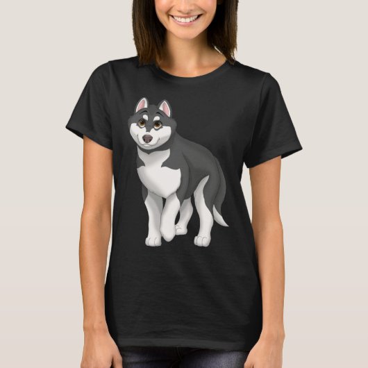 Black and White Siberian Husky Dog with Brown Eyes Tシャツ (正面)