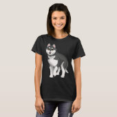 Black and White Siberian Husky Dog with Brown Eyes Tシャツ (正面フル)