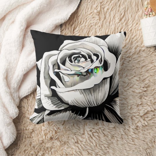 Black and White Single Rose Graphic  クッション (ブランケット)
