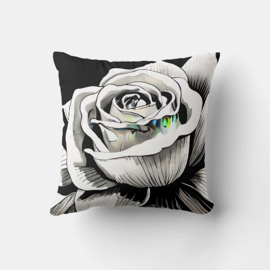 Black and White Single Rose Graphic  クッション (裏面)