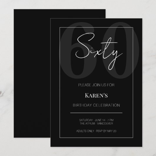 Black and White Sixty 60th Birthday Celebration  招待状 (正面/裏面)