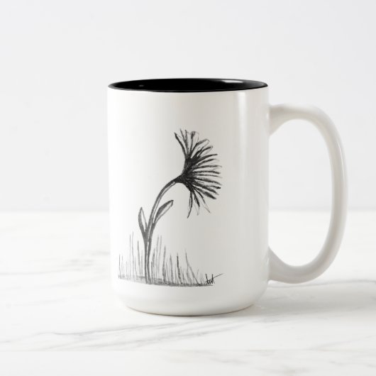 Black and White Sketch of Flower on coffee mug ツートーンマグカップ (右)