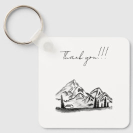 black and white sketch of Mountains キーホルダー