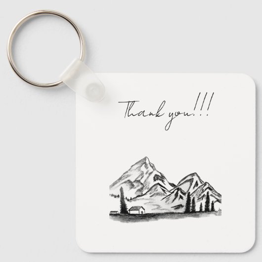 black and white sketch of Mountains キーホルダー (正面)