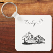 black and white sketch of Mountains キーホルダー (正面)