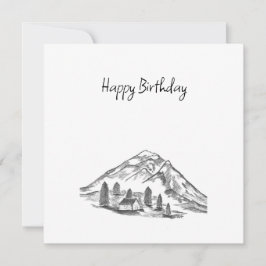 black and white sketch of Mountains サンキューカード