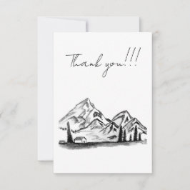 black and white sketch of Mountains サンキューカード