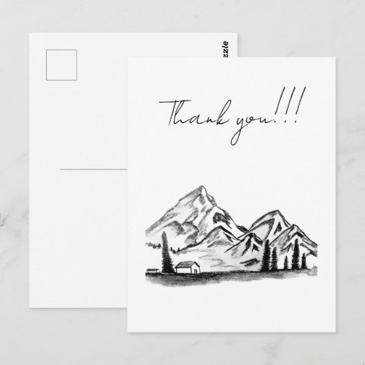 black and white sketch of Mountains ポストカード (正面/裏面)