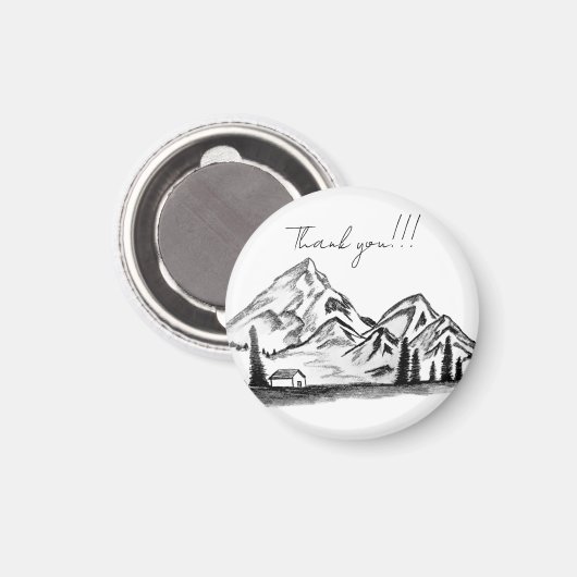 black and white sketch of Mountains マグネット (正面/裏面)