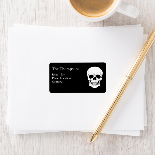 Black And White Skull Head Creepy Halloween ラベル (インサイチュ)