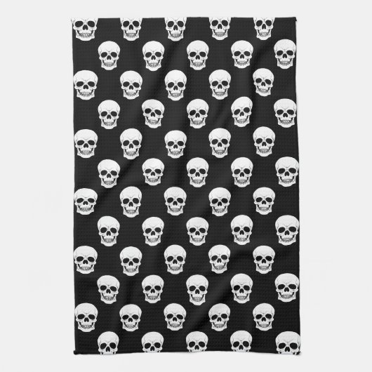 Black And White Skull Pattern Minimal Halloween キッチンタオル (縦)