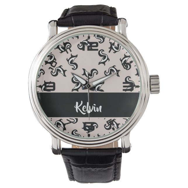 Black and white skunks on rose pink 腕時計 (正面)