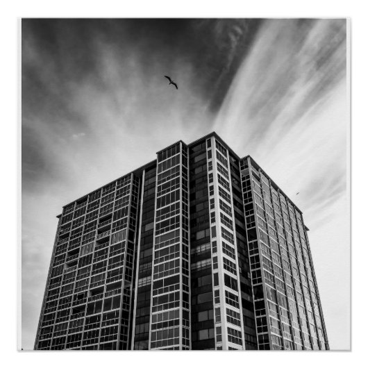 Black and White Skyscraper Wall Art | Modern Print ポスター (正面)