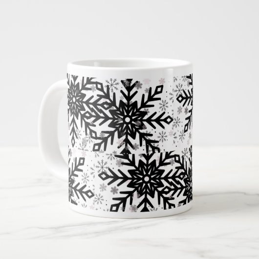 black and white snowflake mug ジャンボコーヒーマグカップ (正面左)