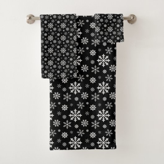 Black And White Snowflake Pattern Elegant Modern バスタオルセット (インサイチュ)