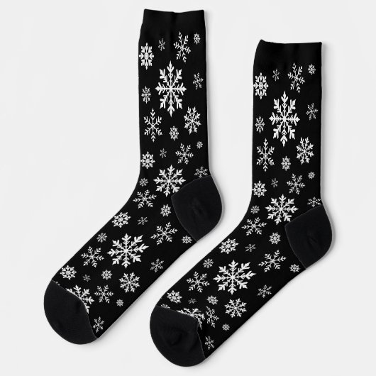Black And White Snowflake Pattern Winter Design ソックス (左)