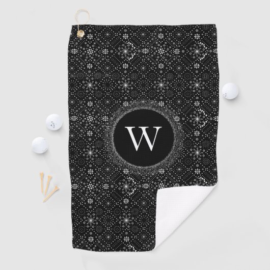 Black and White Snowflakes Pattern Monogram ゴルフタオル (インサイチュ)