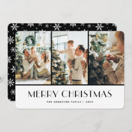 Black and White Snowflakes Photo Christmas Card シーズンカード