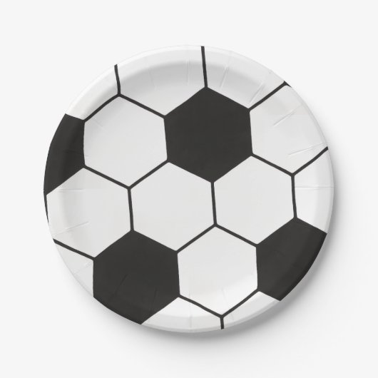 Black And White Soccer Ball Geometric Pattern  ペーパープレート (正面)