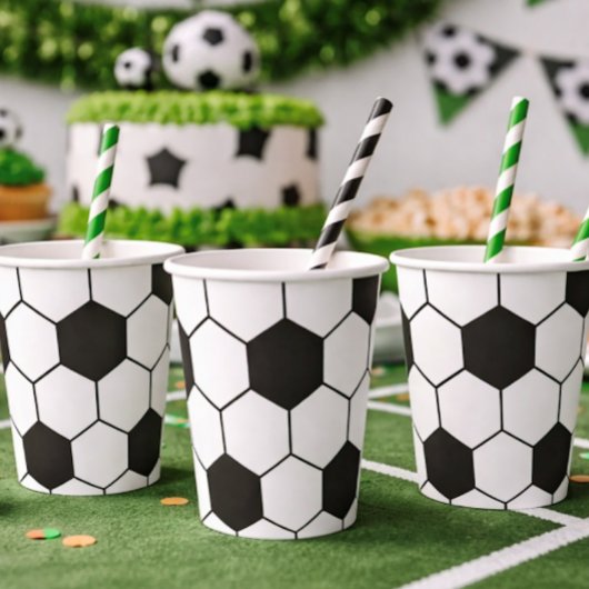 Black And White Soccer Ball Geometric Pattern  紙コップ
