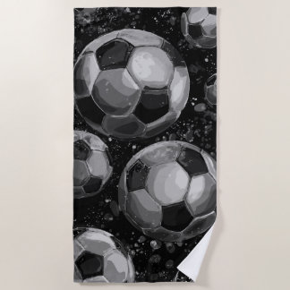 Black and White Soccer Ball Pattern – Bold Sports  ビーチタオル