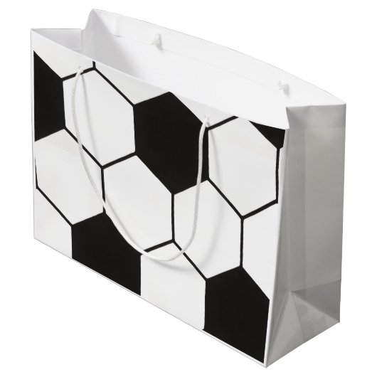 Black and White Soccer Ball Pattern Geometric  ラージペーパーバッグ (裏面アングル)