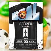Black and White Soccer Shirt Birthday Party 招待状