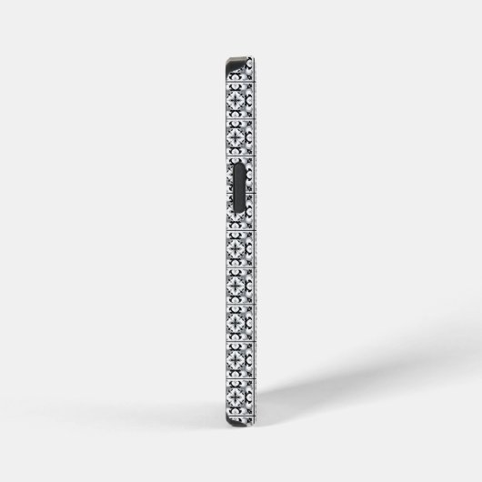 Black and White Spanish Style Tile iPhoneケース (右側面)